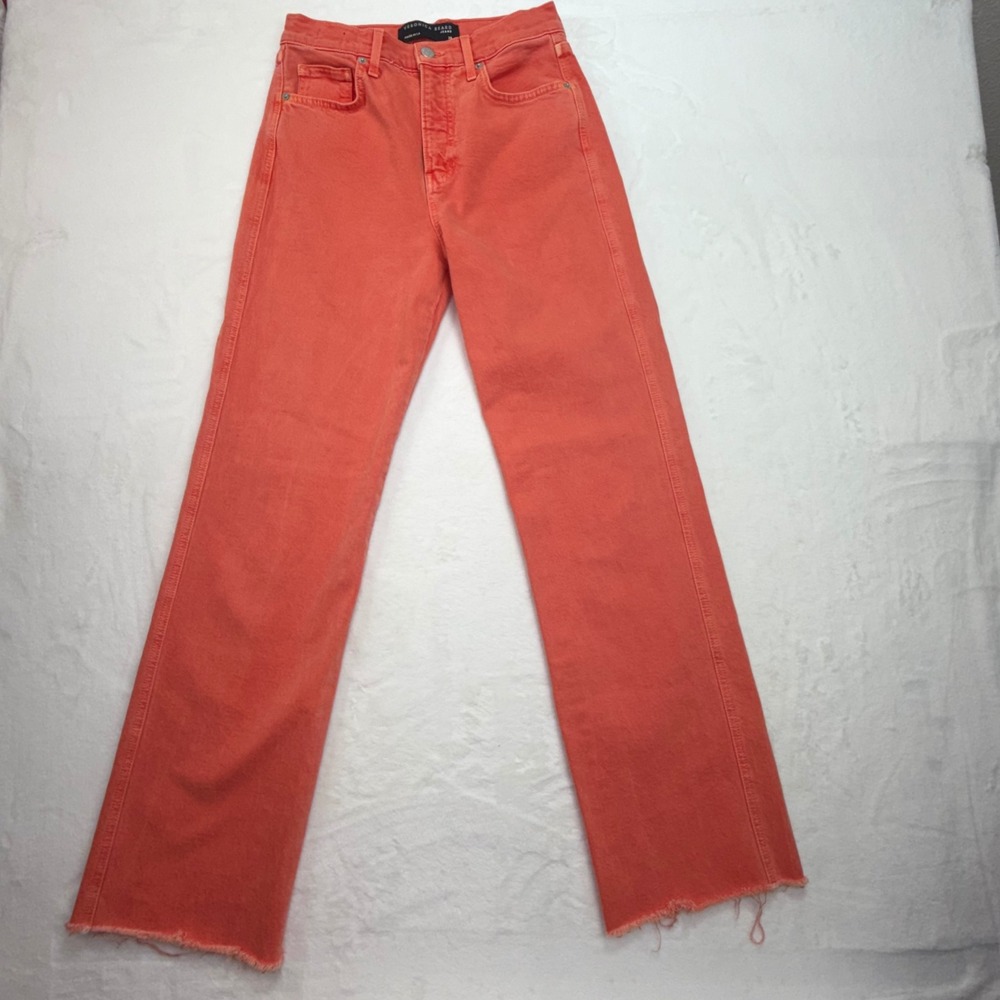 Veronica Beard Dylan Straight Leg Jeans Raw Hem Coral Orange Womens 28